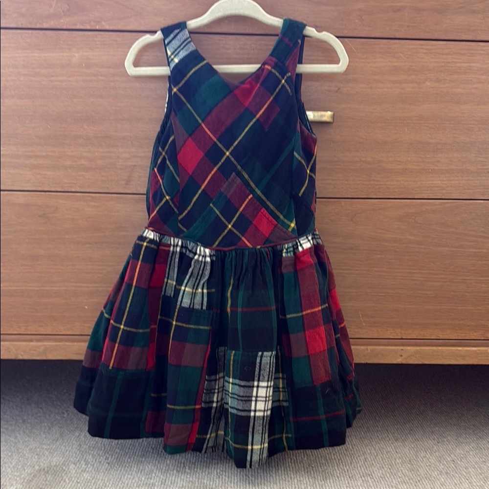 Girls Plaid Sleeveless Holiday Dress in Red & Green